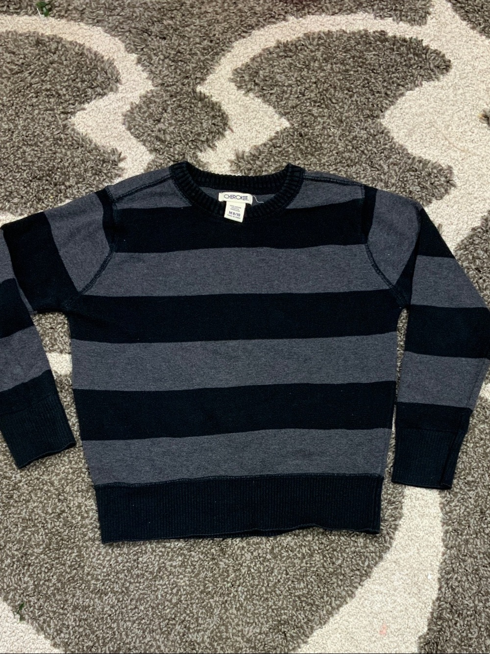 Cherokee Boys Black & Gray Striped Crewneck Sweater